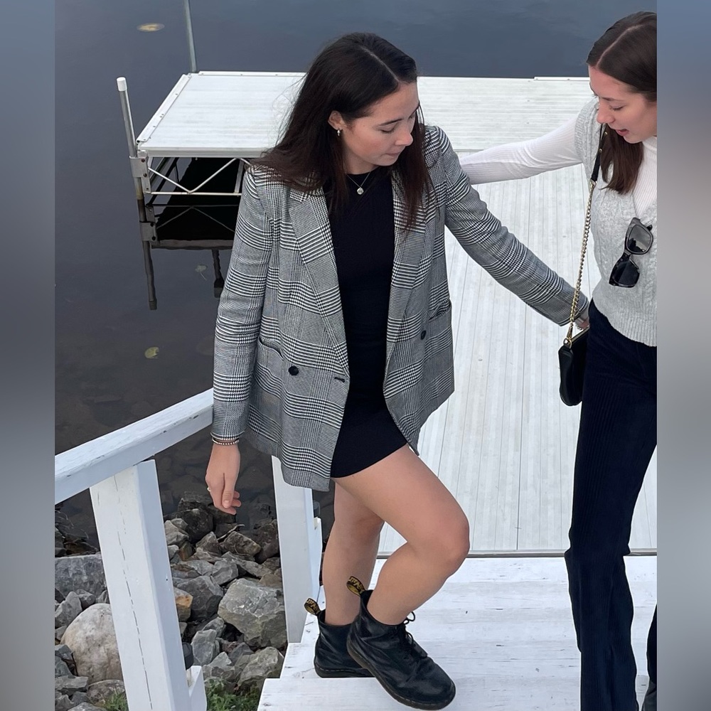 Oversized Grey and Black Plaid Blazer